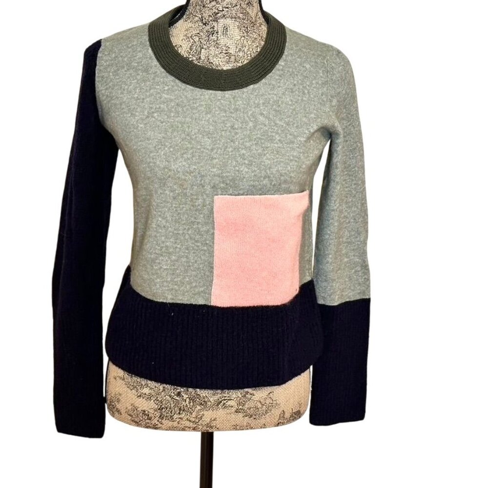 COS Women Multi Colorblock Urban Wool Blend Sweater Pocket Long Sleeves NWOT Sxs